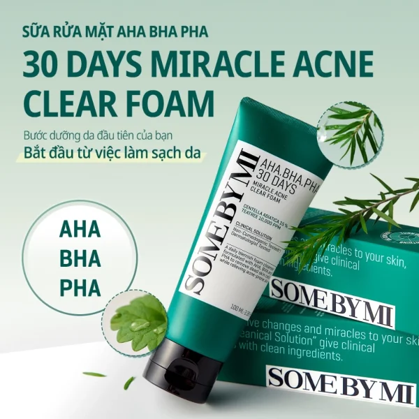 Sữa Rửa Mặt AHA-BHA-PHA 30 Days Miracle Acne Clear Foam Làm Sạch Sâu Cho Da Dầu Mụn nhạy cảm 100ml - Hình ảnh 2