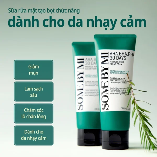 Sữa Rửa Mặt AHA-BHA-PHA 30 Days Miracle Acne Clear Foam Làm Sạch Sâu Cho Da Dầu Mụn nhạy cảm 100ml - Hình ảnh 3