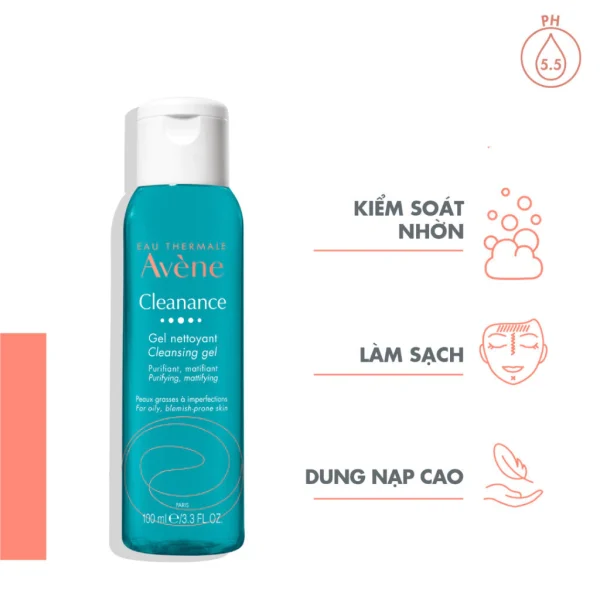 Gel rửa mặt cho da dầu mụn Eau Thermale Avène CLEANANCE Cleansing Gel làm sạch sâu bụi bẩn, giảm bã nhờn 100ML - Hình ảnh 2