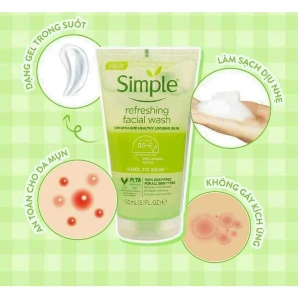Sữa Rửa Mặt Dạng Gel Simple Kind To Skin Refreshing Facial Wash 150ml - Hình ảnh 2